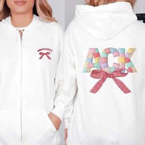 Faux Patchwork Zip Hoodie: Homebody sweatshirt for Nantucket Mom, Cozy Quilted Letter Zipper Hoodies, Adult Unisex Sizes