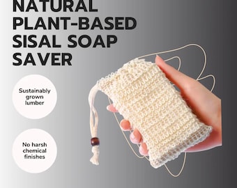 Natural Plant-based Sisal Soap Saver Pouch, with Coffee Color Wood Bead and Drawstring