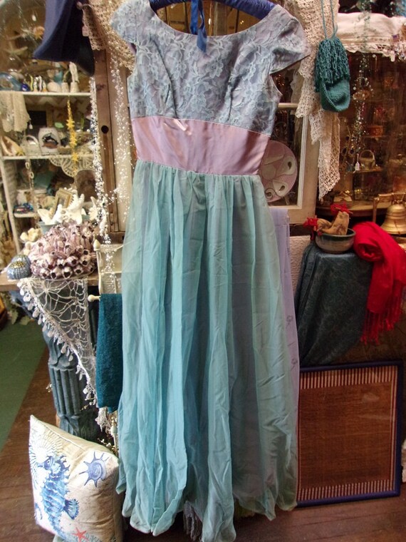 Blue Purple 1960's Prom Dress Gown