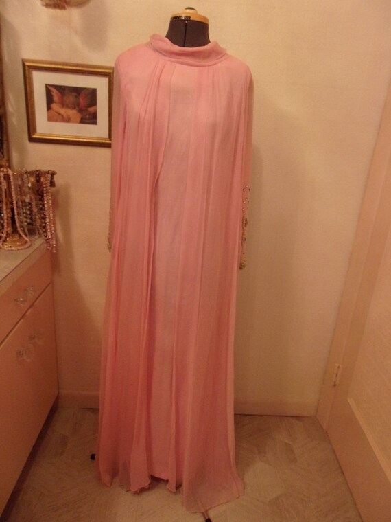Peachy Pink 1960's Gown With Beaded Sleeves