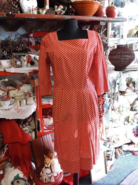 1940's Red And White Polka Dot Dress