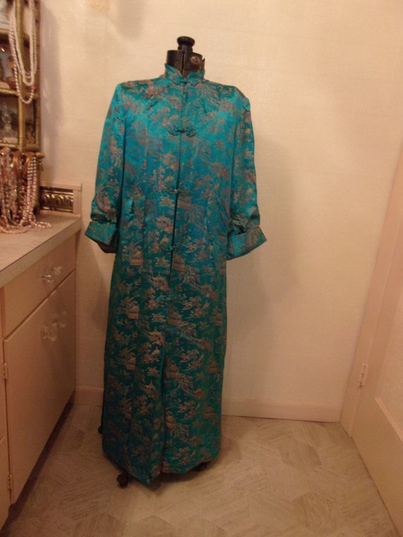 Blue Silk 1940's Shanghai House Coat Smoking Jacke