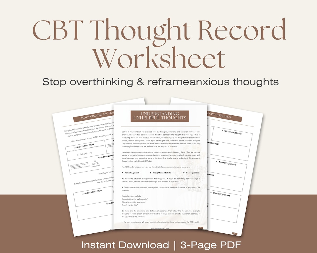 CBT Thought Record Worksheet | Anxiety & Overthinking Printable ...
