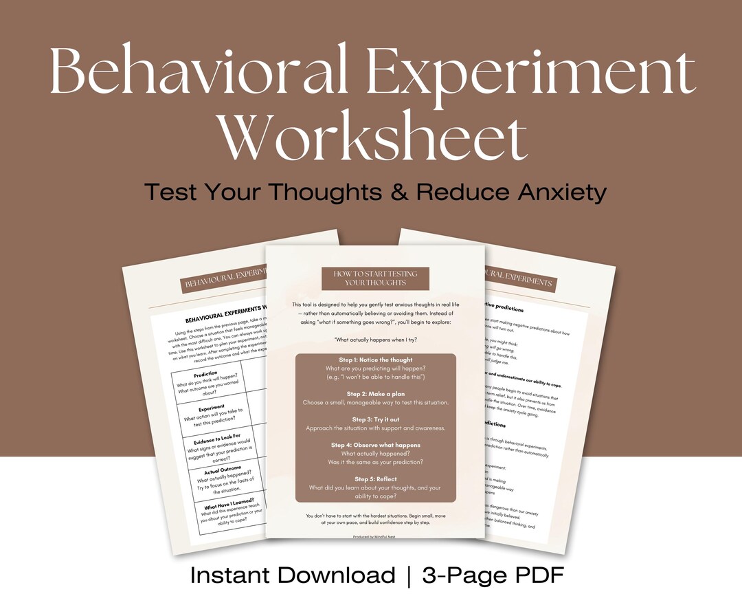 Behavioral Experiments Worksheet | CBT Anxiety Tool (PDF Download) - Etsy