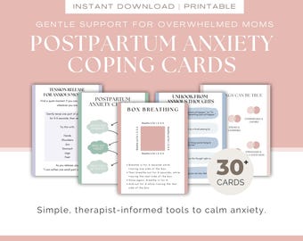 Postpartale Angstbewältigungskarten | Neue Mutter Angst Relief Printable | Erdung & Atmung Bewältigungsfähigkeiten | Therapeut erstellt | Sofort-PDF