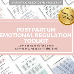 Postpartum Emotional Regulation Printable | New Mom Anxiety & Coping Skills Worksheet | Therapist Created Instant Download
