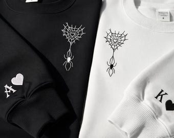 Custom Embroidered Matching Couple Sweatshirt, Custom Spider web Romantic Embroidered Spiderweb Valentine's Day Embroidered Matching Sweater