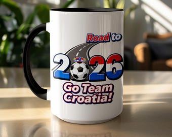 Taza de café de cerámica de Croacia de 15 oz con diseño de fútbol: Edición limitada "Camino a 2026"