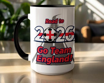 England 15oz Ceramic Soccer Coffee Mug: Limited Edition Road to 2026 Design