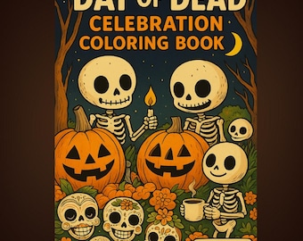 Livro de colorir do Dia dos Mortos – Esqueletos, Abóboras e Cravos-de-defunto