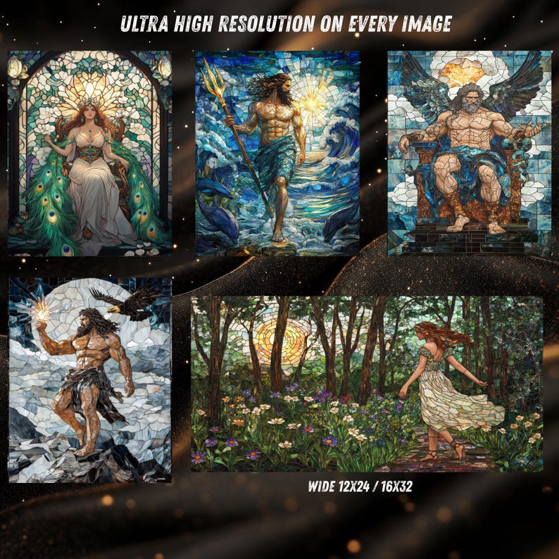 Greek Gods Stained Glass Art Prints: Mythology Decor (digital Download ...
