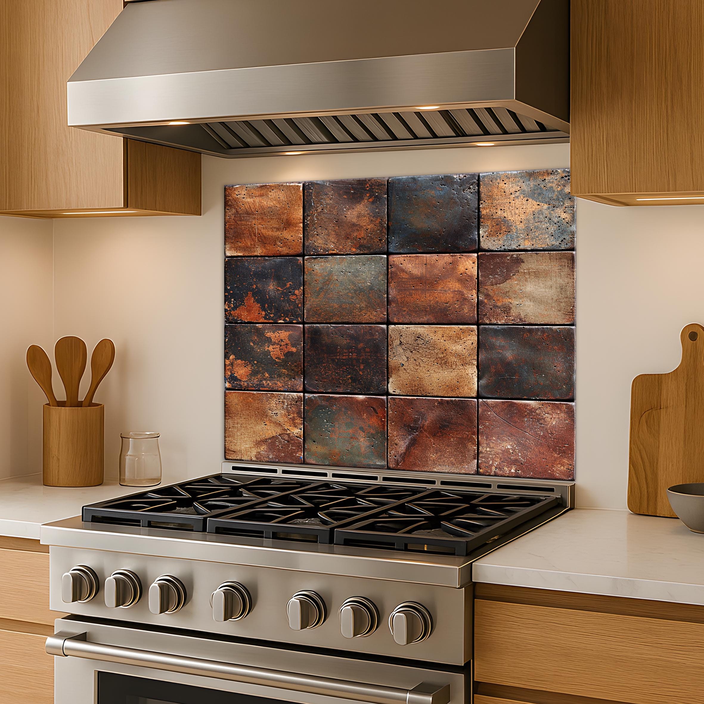 Rustic Metal Tile Glass Kitchen Backsplash, Industrial Rust Texture ...