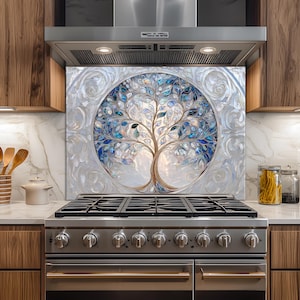 Panel antisalpicaduras de vidrio templado Árbol de la Vida para cocina: Panel resistente al calor para estufa