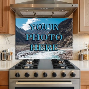 Custom Photo Tempered Glass Kitchen Backsplash, Personalized Stove Panel