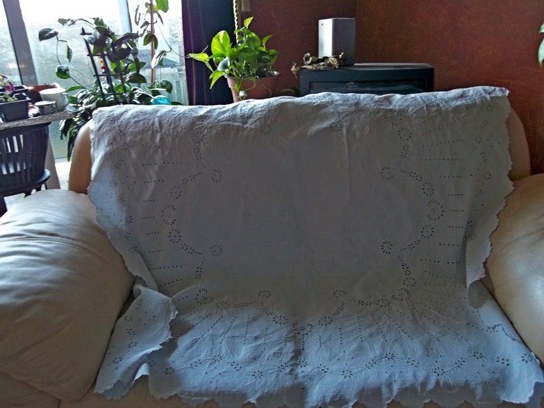 OOAK Delightful Antique Hand Embroidered Linen PanelDrapeCurtain Hand Dyed
