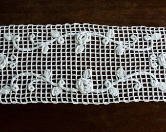 OOAK Antique Vintage Extra Long Ivory Lace French Crochet Linen Heavy Runner/Centerpiece/Mat