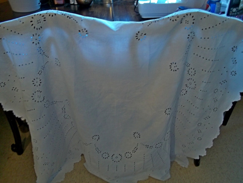 OOAK Delightful Antique Hand Embroidered Linen PanelDrapeCurtain Hand Dyed