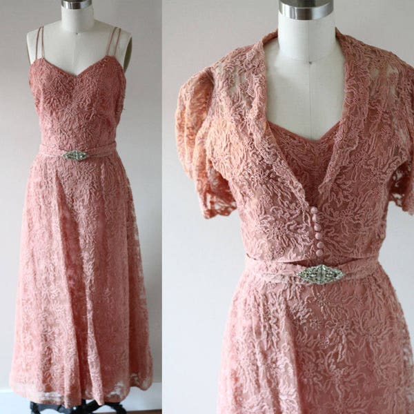 SALE Stunning and Rare OOAK Edwardian Antique Handmade Net Tambour Dress and Bolero 3-Piece Set