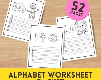 Alphabet Ablaufverfolgung und Schreiben Arbeitsblätter | A–Z Buchstabenübungen für die Vorschule & den Kindergarten | Druckbares PDF-Paket