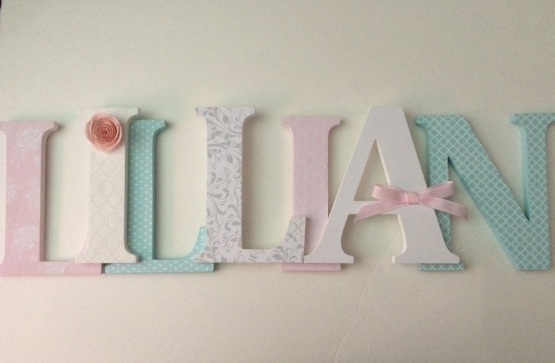 Wooden letters for nursery in blush pink and robins egg blue Etsy
