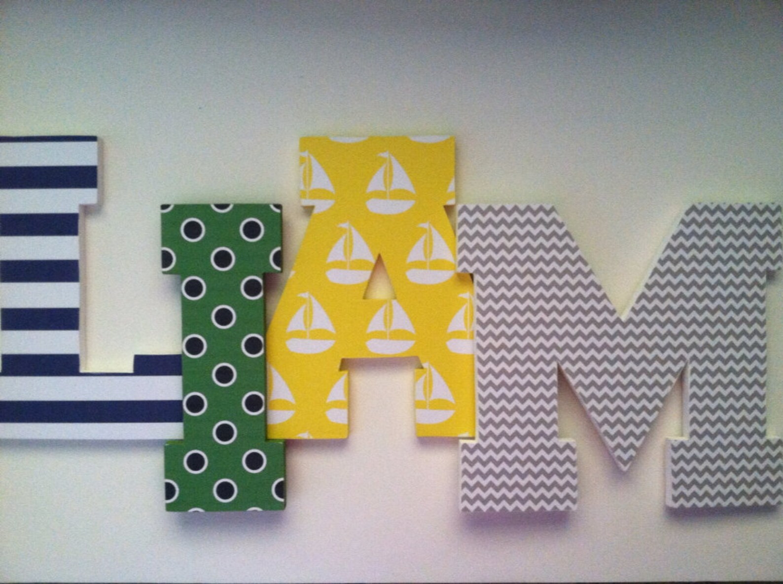 Wooden letters for nursery in blue green yellow and gray Etsy