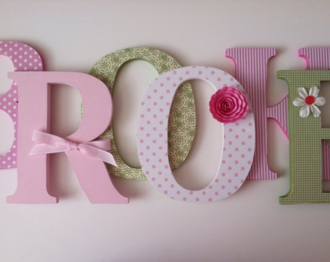 Nursery Wooden Wall Letters in Pink and Green Spelling Out Etsy
