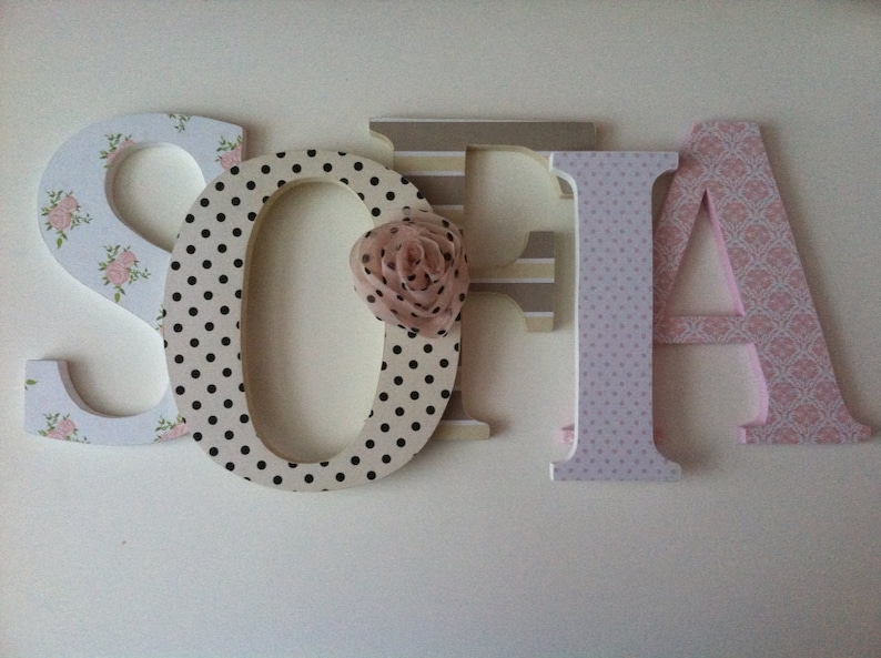 Wooden letters for nursery in pink tan black and white. Etsy