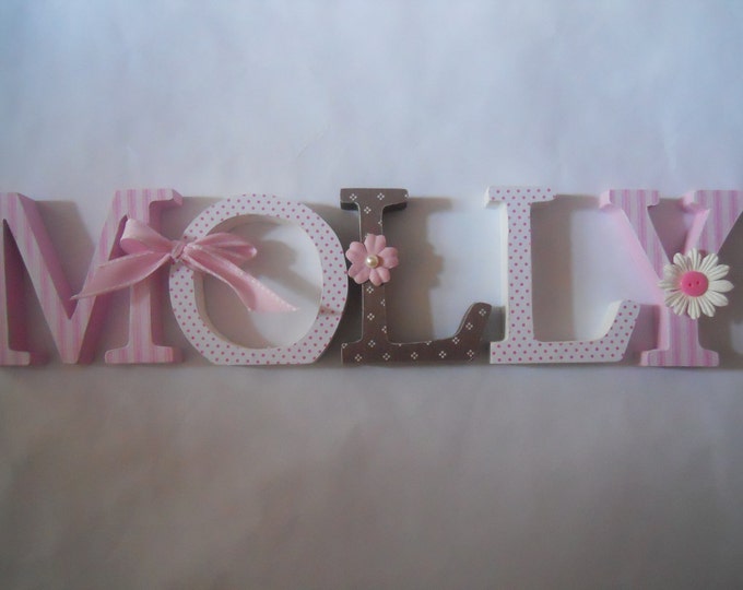 Wooden Letters for Nursery in Pink, White and Brown. Etsy