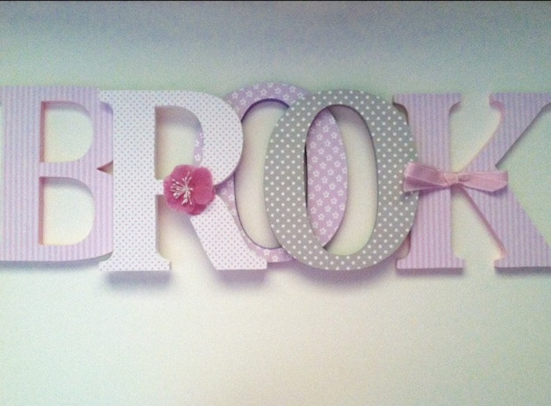 Wooden letters for nursery in pink white lilac and gray Etsy