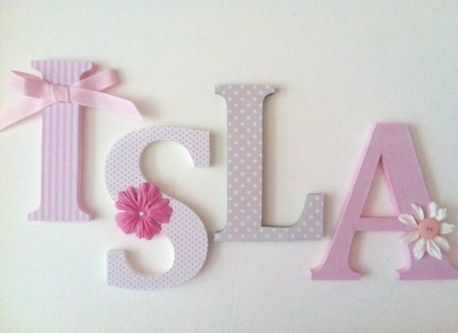 Wooden letters for nursery in pink white and gray initials Etsy