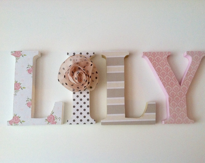 Wooden Letters for Nursery in Pink Tan Black and White. Etsy