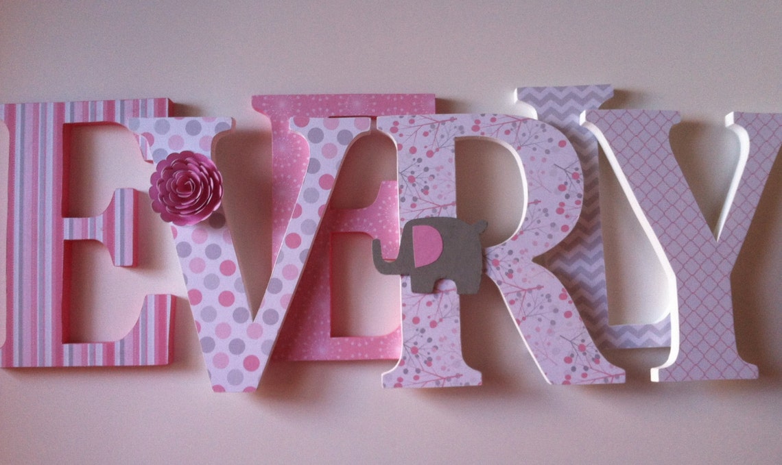 Nursery Wooden Wall Letters in Pink and Gray Spelling Out Your Etsy