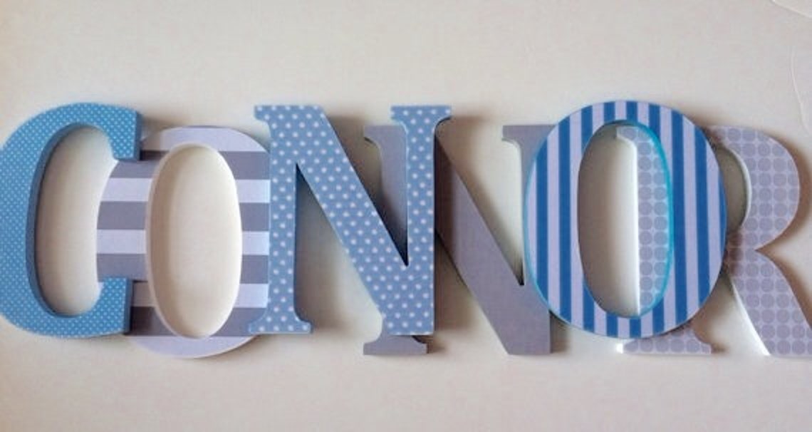 Wooden letters for nursery in gray and sky blue Etsy
