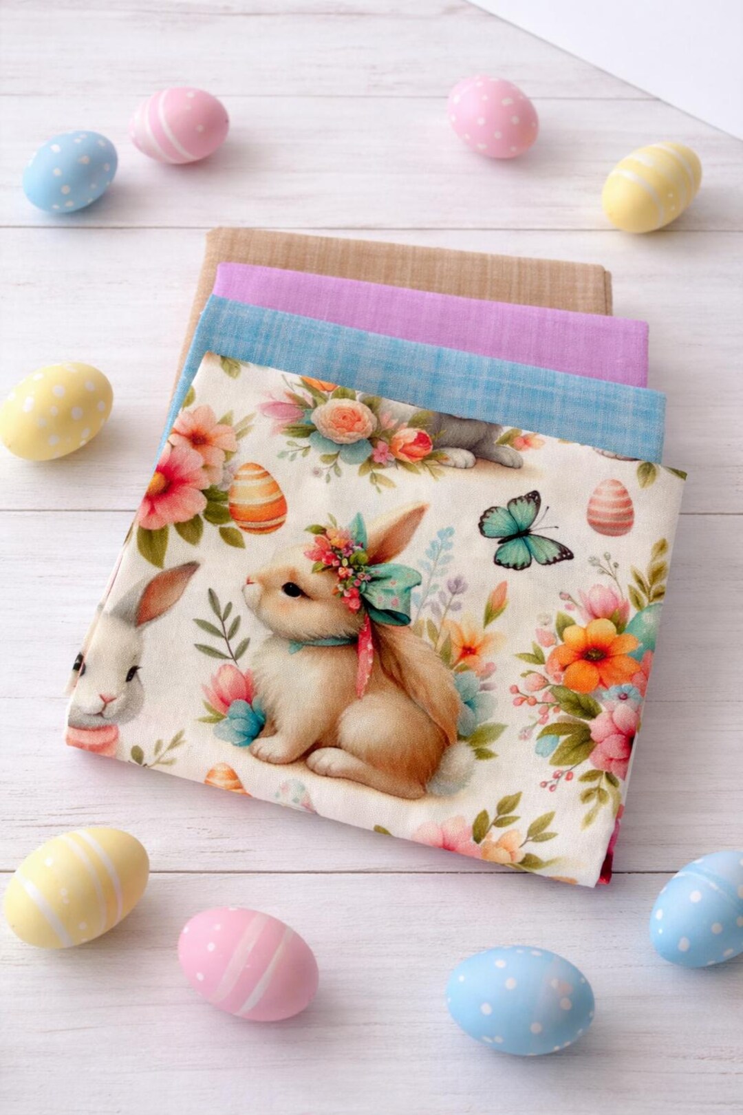 Easter Bunny Fat Quarter Bundle, 4 Piece Easter Quilt Fabric Set ...