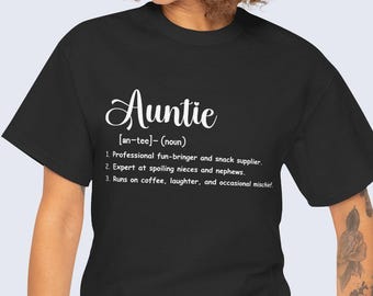 Camiseta divertida con la definición de tía, camiseta gráfica de la vida de tía, regalo de cumpleaños para tía, camiseta con humor familiar, regalo para tía en vacaciones