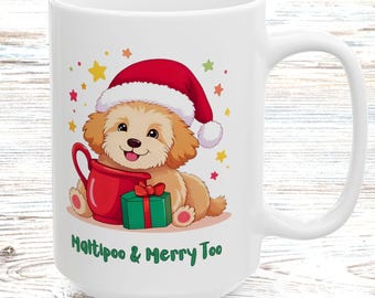 Mug Maltipoo Christmas Coffee Cup Ceramic Holiday Dog Mug 11oz 15oz