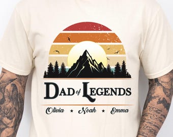 Personalized Dad of Legends Shirt, Custom Dad Gift with Kids Names, Comfort Colors Dad Tee, Vintage Mountain Shirt Father's Day Gift for Dad