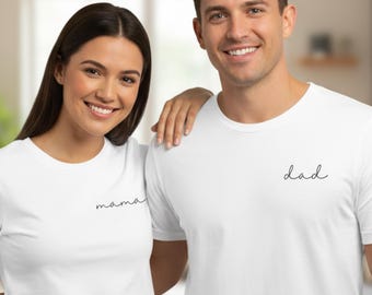 Mama and Dad Matching Shirts, Minimalist Family Tees, Aesthetic Mom Shirt, Simple Dad Tee, Neutral Couple Shirts, New Parents Gift