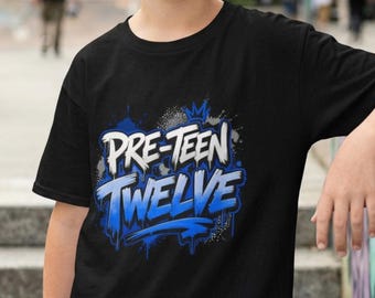 Pre-Teen Twelve Shirt, 12th Birthday Outfit Boy, Youth & Adult Birthday Tee, Graffiti Birthday Shirt, Tween Streetwear Graphic Tee