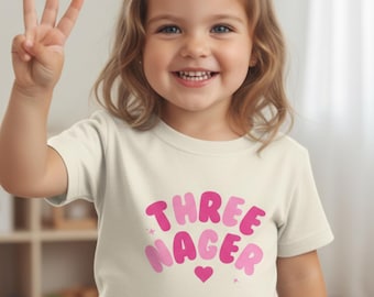 Threenager verjaardag meisje shirt, 3e verjaardag shirt meisje, peuter meisje verjaardag tee, outfit van drie jaar, roze verjaardag shirt leeftijd 3, kinder T-shirt