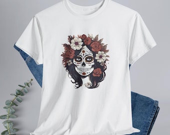 Shirt Sugar Skull Woman Floral Gothic Tee Day of the Dead Skeleton Graphic Adult Halloween T-Shirt