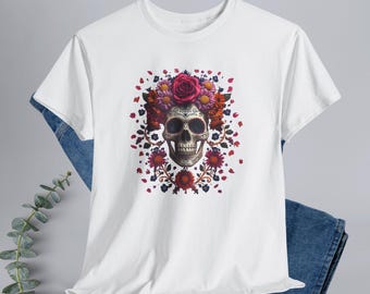Shirt Floral Skull Graphic Tee Gothic Botanical Skeleton Adult Halloween Vintage T-Shirt