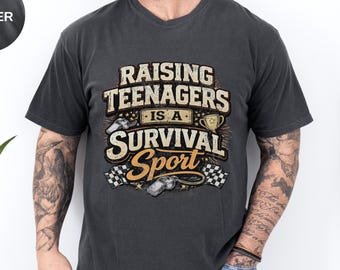 Raising Teenagers Is a Survival Sport Shirt - Funny Parenting Tee - Mom Life Humor T-Shirt - Comfort Colors Graphic Tee Gift for Parents