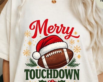 Comfort Colors Merry Touchdown Shirt, Christmas Football Tee, Holiday Game Day Shirt, Football Fan Christmas Gift, Adult Graphic T-Shirt