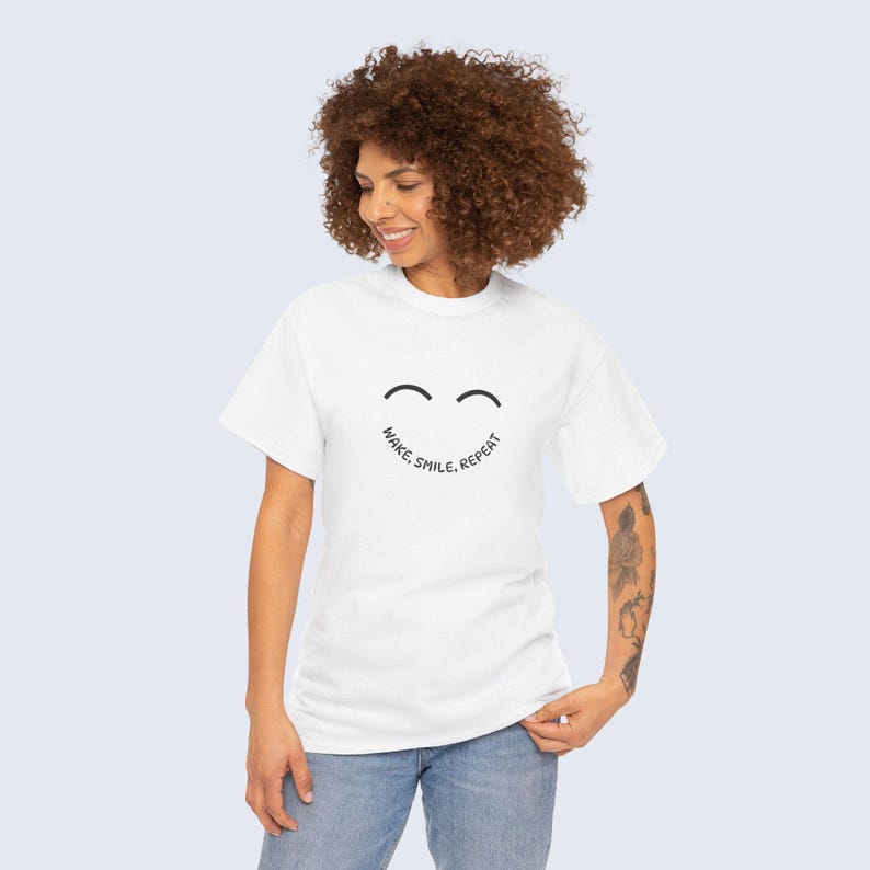 Wake Smile Repeat T-Shirt, Positive Quote Tee, Unisex Graphic Shirt, Inspirational Gift, Motivational Casual Wear image 6