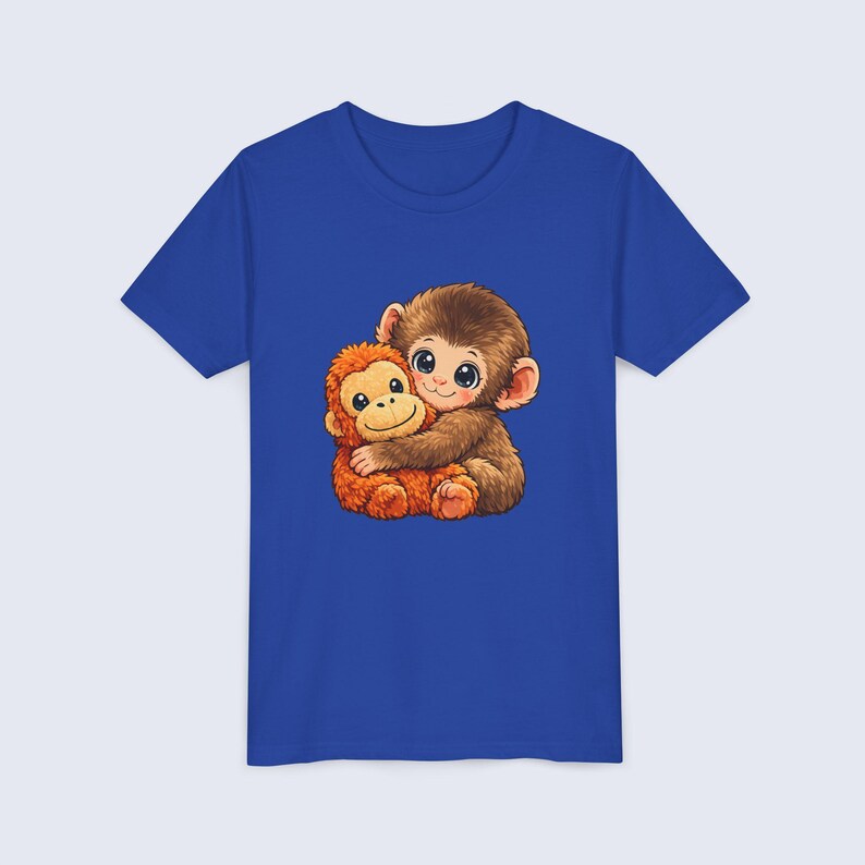 Baby Monkey Punch Youth Shirt, Funny Monkey Kids T-Shirt, Cute Monkey Plush Toy Graphic Tee, Viral Animal Meme Shirt True Royal