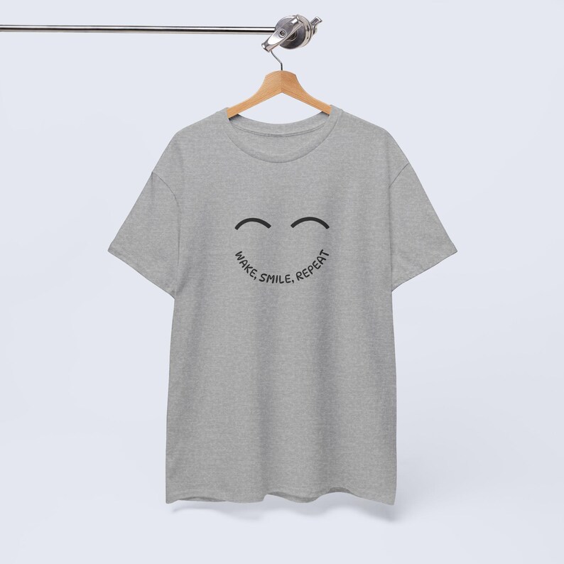Wake Smile Repeat T-Shirt, Positive Quote Tee, Unisex Graphic Shirt, Inspirational Gift, Motivational Casual Wear Sport Grey