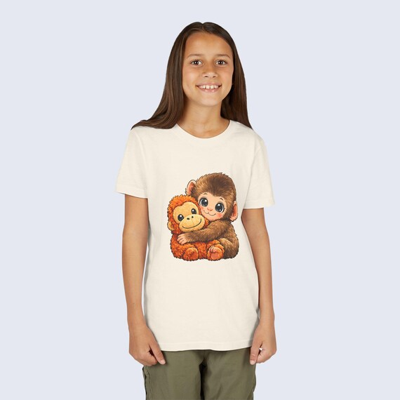 Baby Monkey Punch Youth Shirt, Funny Monkey Kids T-Shirt, Cute Monkey Plush Toy Graphic Tee, Viral Animal Meme Shirt