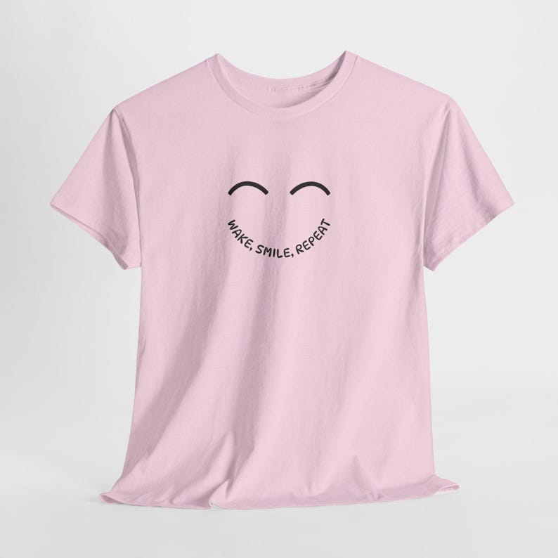 Wake Smile Repeat T-Shirt, Positive Quote Tee, Unisex Graphic Shirt, Inspirational Gift, Motivational Casual Wear Light Pink