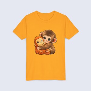 Baby Monkey Punch Youth Shirt, Funny Monkey Kids T-Shirt, Cute Monkey Plush Toy Graphic Tee, Viral Animal Meme Shirt Gold